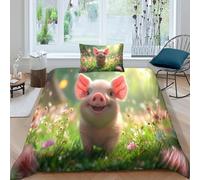 ENYISIYULO 3D, Imprimé Le Petit Cochon Parure De Lit Microfibre Super Douce Et Respirante Housse De Couette 3 Pièces Et Taie d'oreiller Single（135x200cm）