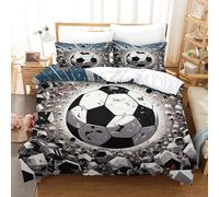 ENYISIYULO Ensemble De Literie Football 3 Pièces Football Douce Respirante Ensemble De Literie 3D Imprimée Microfibre avec 2 Taies d'oreiller pour Adultes Enfants Single(140x200cm)