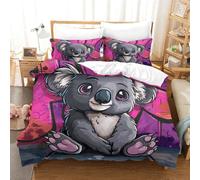 ENYISIYULO Ensemble De Literie Koala 3Pcs Dessin animé Mignon Koala Mode Unique 3D Imprimé Microfibre Parure De Lit avec 2 Taie d'oreiller pour Garçons Et Filles Single(140x200cm)