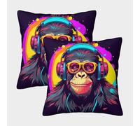 ENYISIYULO Housse Coussin DJ Gorille Lot De 2 Coussins Décoratifs Le Singe Moderne Magnifiques Housses Coussins De Voiture Canapé Maison Décor 50x50cm
