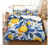 ENYISIYULO Housse De Couette Le Citron 3Pcs Fruits Microfibre Imprimé 3D Douce Respirante Housse De Couette avec 2Taies d'oreiller pour Adultes Enfants King(220x240cm)