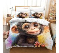 ENYISIYULO Housse De Couette Le Singe 3 Pièces Les singes Mode Unique 3D Imprimé Microfibre Parure De Lit avec 2 Taie d'oreiller pour Garçons Et Filles King(220x240cm)