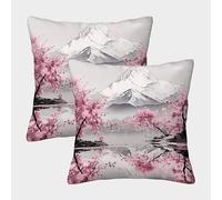 ENYISIYULO Housse De Coussin Fleurs de Cerisier Lot De 2 DecoSourision Housse Coussin Mont Fuji Canapé Salon Chambre Taie Oreiller D'Extérieur 40x40cm