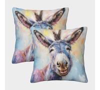 ENYISIYULO Impression 3D Housse De Coussin Smile âne Lot De 2 Decoration Housse Coussin âne de Mode avec Fermeture Éclair pour Lit Chambre Salon Canapé Chaise Voiture 50x50cm