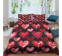 ENYISIYULO Imprimé 3D Le cœur Rouge Parure De Lit Microfibre Super Douce Et Respirante Sets De Housses De Couettes 3 Pièces avec Taies d'oreiller Double(200x200cm)