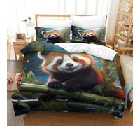 ENYISIYULO Imprimé 3D Panda Roux Parure De Lit Microfibre Super Douce Et Respirante Housses De Couettes 3 Pièces Et Taie d'oreiller Single(140x200cm)