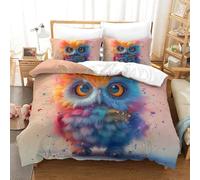 ENYISIYULO La Chouette Housse De Couette 3D Imprimé Parure De Lit pour Garçons Filles Ados Housse De Couette Soft Fermeture Éclair Invisible en Microfibre Super King(260x220cm)