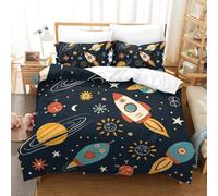 ENYISIYULO La fusée Housse De Couette Parure De Lit Microfibre Character Couette avec Fermeture Éclair + Taies d'oreiller Assortie Double(200x200cm)