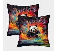 ENYISIYULO Panda Housse De Coussin Carrée Lot De 2 Housses De Coussin Carrées Décoratives Cute Panda pour Canapé, Salon, Cadeau 40x40cm