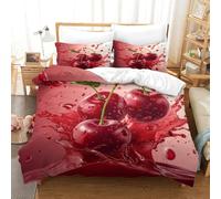 ENYISIYULO Parure De Lit Cerises 3Pcs Fruitss Microfibre Imprimé 3D Douce Respirante Housse De Couette avec 2Taies d'oreiller pour Garçons Et Filles Single(140x200cm)