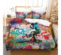ENYISIYULO Parure De Lit Graffiti 3Pcs Graffiti Artistique Microfibre Imprimé 3D Douce Respirante Housse De Couette avec 2Taies d'oreiller pour Adultes Enfants Double(200x200cm)