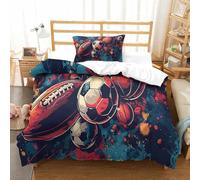ENYISIYULO Sets Housse De Couette Football et Basketball 2Pcs Rugby Chambre Décor Parure De Lit en Microfibre Imprimé 3D avec 1 Taie d'oreiller pour Garçons Et Filles Single(135x200cm)
