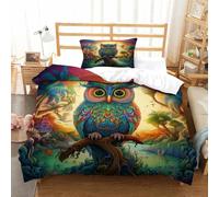 ENYISIYULO Sets Housse De Couette La Chouette 2Pcs Colorful La Chouette Mode Unique 3D Imprimé Microfibre Parure De Lit avec 1 Taie d'oreiller pour Garçons Et Filles Single(135x200cm)