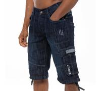 Enzo Bermudas Cargo Combat en Jean Poches, Longueur Genou, Bleu/Gris
