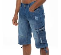 Enzo Bermudas Cargo Combat en Jean Poches, Longueur Genou, Bleu/Gris