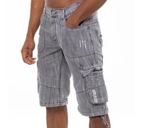 Enzo Bermudas Cargo Combat en Jean Poches, Longueur Genou, Bleu/Gris