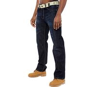 Enzo Jean droit pour homme Coupe droite Pantalon en jean avec fermeture éclair Ceinture sans braguette, Noir délavé, 34 W/30 L