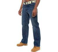 Enzo Jean droit pour homme Coupe droite Pantalon en jean avec fermeture éclair Ceinture sans braguette, Délavé, 36 W/34 L