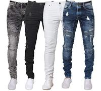 Enzo Jeans pour homme Coupe super skinny stretch déchiré Pantalon de motard en denim pour toutes les jambes, Acide noir, 32 W/32 L