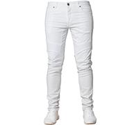 Enzo Jeans pour homme Coupe super skinny stretch déchiré Pantalon de motard en denim pour toutes les jambes, blanc, 30 W/32 L