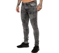 Enzo Jeans pour homme Coupe super skinny stretch déchiré Pantalon de motard en denim pour toutes les jambes, Noir , 32 W/32 L