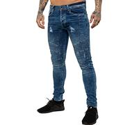 Enzo Jeans pour homme Coupe super skinny stretch déchiré Pantalon de motard en denim pour toutes les jambes, Acide bleu., 32W / 32L