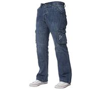 ENZO pour hommes TRAVAIL CARGO COMBAT denim noir pantalon jean Tour de taille 28-48 - délavage moyen lavage, 38W x 32L