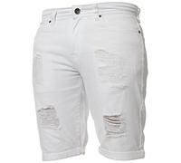 Enzo Short Bermuda Hommes en Jean Denim Stretch Skinny Longueur Genou Déchiré - Blanc - 36W X ordinaire