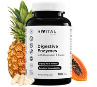Enzymes Digestives. 180 gélules végétaliennes pour 6 mois de traitement. Amylase, Protéase, Lactase, Lipase, Cellulase, Bromélaïne et Papaïne. Fabriqué en Europe par HIVITAL