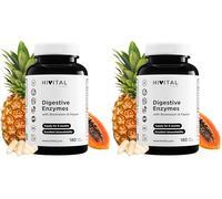 Enzymes Digestives. 180 gélules végétaliennes pour 6 mois de traitement. Amylase, Protéase, Lactase, Lipase, Cellulase, Bromélaïne et Papaïne. Fabriqué en Europe par HIVITAL (Lot de 2)