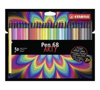 STABILO Feutre de coloriage Pen 68 ARTY – Étui carton 30 feutres adulte pointe moyenne assortis