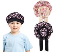 EOAMGO Lot de 2 bonnets en soie pour enfant - Pour dormir - En satin - Licorne - Pour filles et garçons, Noir et kaki, Einheitsgröße-M