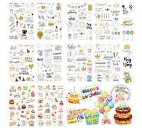 EOAMGO Lot de 6 feuilles d'autocollants d'anniversaire pour livre d'or - Avec paillettes - Pour enfants et adultes - Scrapbooking Journal - Fête - Happy Birthday