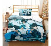 EOASNRTCB 3D Impression Stray Kids Housse De Couette Literie Housse De Couette Et Taie d'oreiller Microfibre Jeunes Et Garçons Et Filles Enfants Parures De Lit Single（135x200cm）