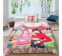 EOASNRTCB Black Pink Housse De Couettes Parure De Lit en Microfibre, Impression 3D Ensemble De Literie De Kpop avec Fermeture Éclair Et Taie d'oreiller Single（135x200cm）