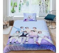 EOASNRTCB BTS Bulletproof Boy Housse De Couette, Bangtan Boys 3D Parure De Lit Adulte, Housse De Couette Microfibre avec Fermeture À Glissière Et Taies d'oreiller Single（135x200cm）