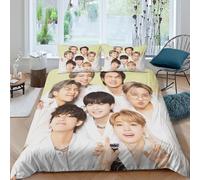 EOASNRTCB BTS Bulletproof Boy Housse De Couette Ensemble De Housse De Couette Imprimé 3D Bangtan Boys Taie d'oreiller Parure De Lit Linge De Lit Double（200x200cm）