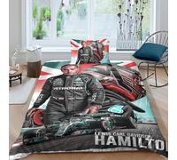 EOASNRTCB Housse De Couette 3D Lewis Hamilton, Motif Imprimé en 3D De F1 Racing Parures De Lit,Moderne Moto Ensemble De Literie avec Taies d'oreiller, pour Adultes Et EnfantsSingle(135x200cm)