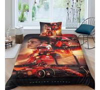 EOASNRTCB Housse De Couette Charles Leclerc avec Taies d'oreiller, F1 Racing Housse De Couette en Microfibre,pour Adultes Hommes Jeunes Garçons Enfants Single（135x200cm）