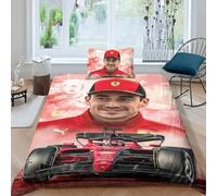 EOASNRTCB Housse De Couette Charles Leclerc pour Enfants Parure De Lit Personnes 3D F1 Racing Housse Couette en Microfibre avec Taie d'oreiller,Caché Fermeture Éclair Single（135x200cm）