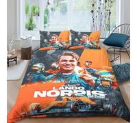 EOASNRTCB Housse De Couette Lando Norris pour Enfants Parure De Lit Personnes 3D F1 Racing Housse Couette en Microfibre avec Taie d'oreiller,Caché Fermeture Éclair Double(200x200cm)