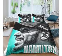 EOASNRTCB Housse De Couette Lewis Hamilton avec Taies d'oreiller, F1 Racing Housse De Couette en Microfibre,pour Adultes Hommes Jeunes Garçons Enfants King(220x240cm)
