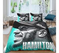 EOASNRTCB Housse De Couette Lewis Hamilton, Microfibre Parure De Lit Enfant Junior Housse De Couette + Taie d'oreiller Set -résistant À L'humidité, Hypoallergénique Double(200x200cm)