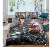 EOASNRTCB Housse De Couette Lewis Hamilton, Parure De Lit F1 Racing Microfibre, Ensemble De Literie avec Fermeture À Glissière + Taies d'oreiller King（220x240cm）