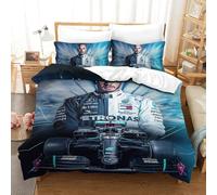 EOASNRTCB Housse De Couette Lewis Hamilton pour Enfants Parure De Lit Personnes 3D F1 Racing Housse Couette en Microfibre avec Taie d'oreiller,Caché Fermeture Éclair Single（140x200cm）