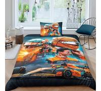 EOASNRTCB Housse De Couette Modèle De Lando Norris - Parure De Lit en Microfibre avec Fermeture Éclair,F1 Racing Housse Couette avec Taie d'oreiller Single（135x200cm）