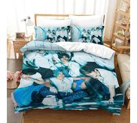 EOASNRTCB Housse De Couette Modèle De Stray Kids - Parure De Lit en Microfibre avec Fermeture Éclair,Stray Kids Housse Couette avec Taie d'oreiller Single（140x200cm）