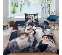 EOASNRTCB Housse De Couette Stray Kids pour Enfants Parure De Lit Personnes 3D Stray Kids Housse Couette en Microfibre avec Taie d'oreiller,Caché Fermeture Éclair Single（135x200cm）