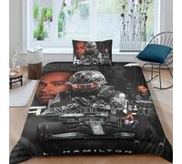 EOASNRTCB Lewis Hamilton Housse De Couette Enfant, Imprimé Microfibre Ensemble De Literie avec Housse De Couettes Et Taie d'oreiller avec Fermeture Éclair Single(135x200cm)