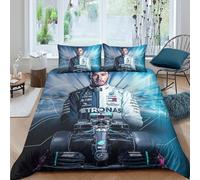 EOASNRTCB Lewis Hamilton Housse De Couette, F1 Racing Microfibre Parure De Lit Et Taies d'oreiller, avec Fermeture À Glissière, pour Déco Chambre Filles Et Garçons Double(200x200cm)